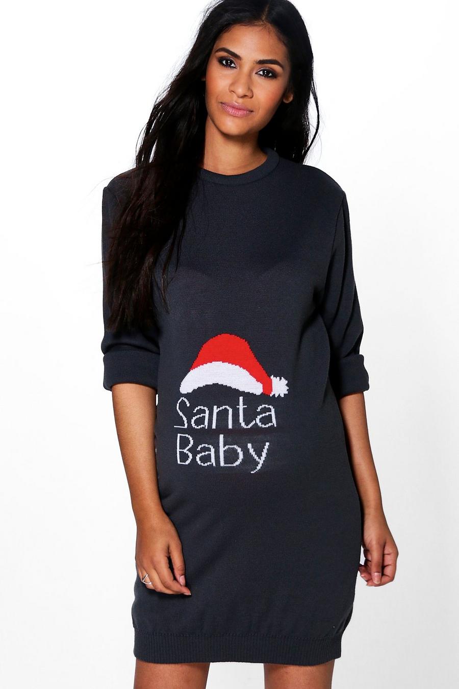 Grey Maternity 'Santa Baby' Christmas Jumper Dress