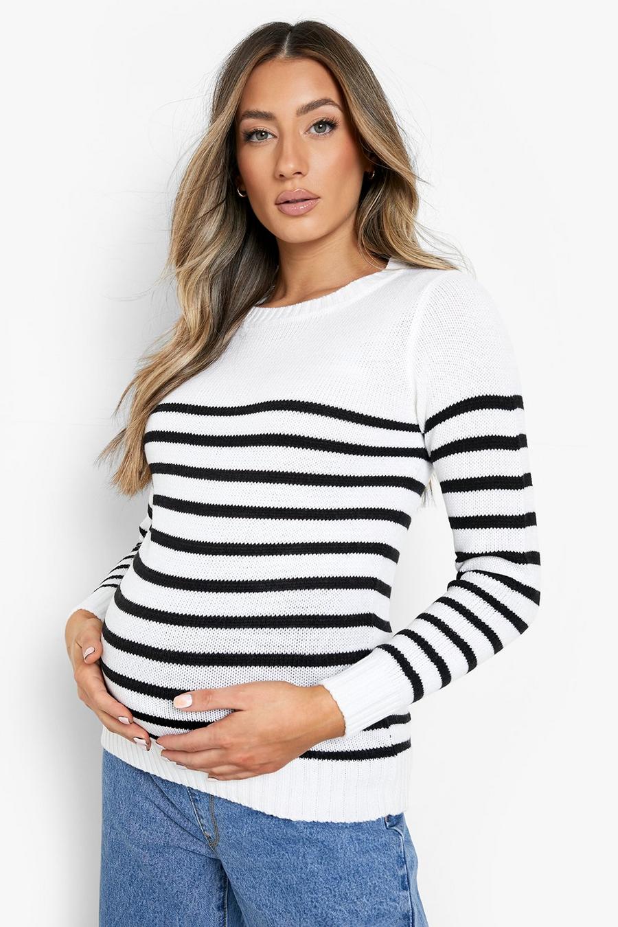 Multi Maternity Stripe Crew Neck Sweater image number 1