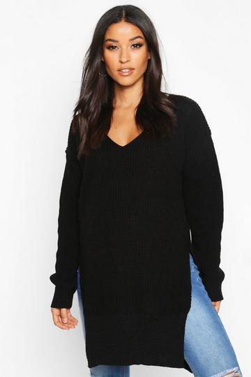 Maternity V-Neck Side Split Sweater black