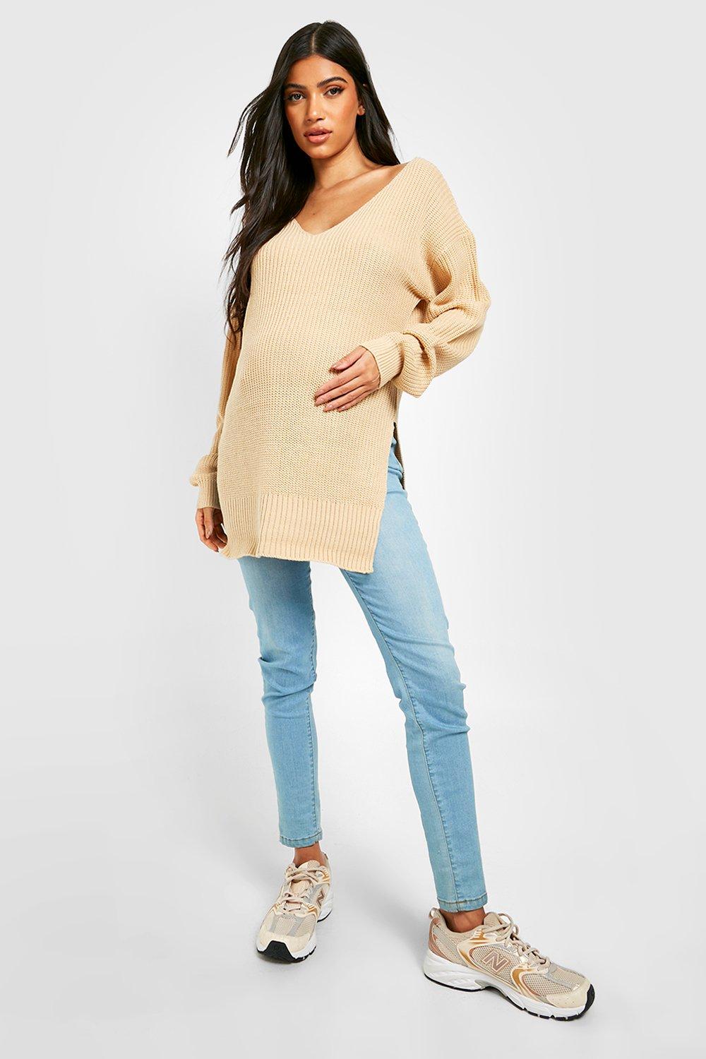 Maternity V Neck Side Split Jumper boohoo