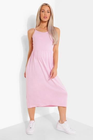 Pink Maternity Strappy Midi Smock Dress