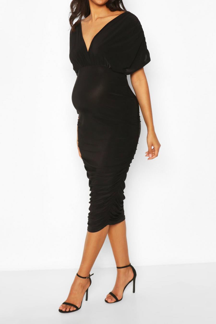 Maternity Ruched Side Wrap Midi Dress image number 1