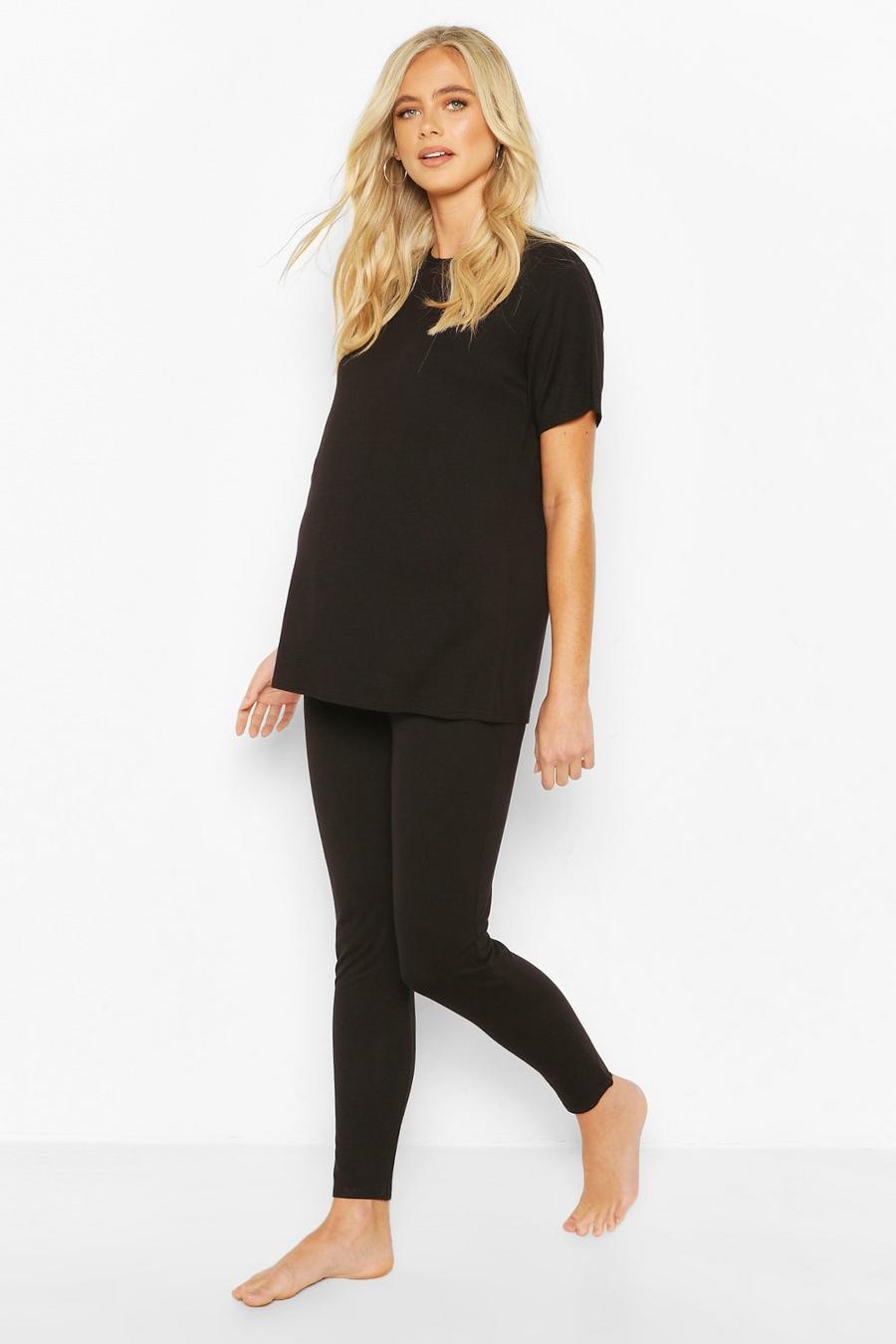 Black Maternity T-Shirt And Leggings Loungewear Set image number 1