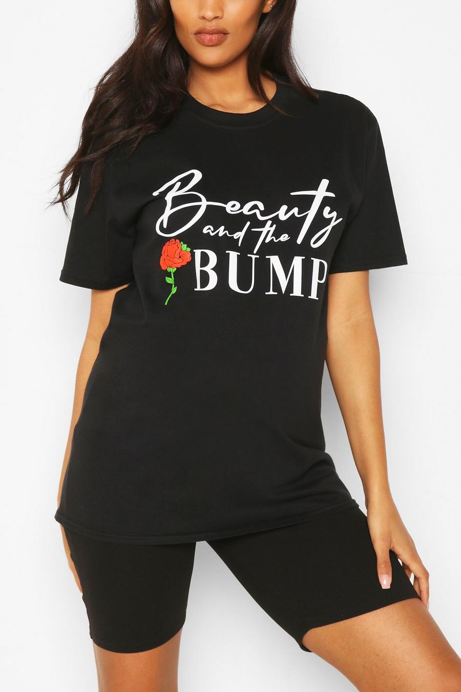 שחור טישרט עם כיתוב Beauty And The Bump בגדי היריון image number 1