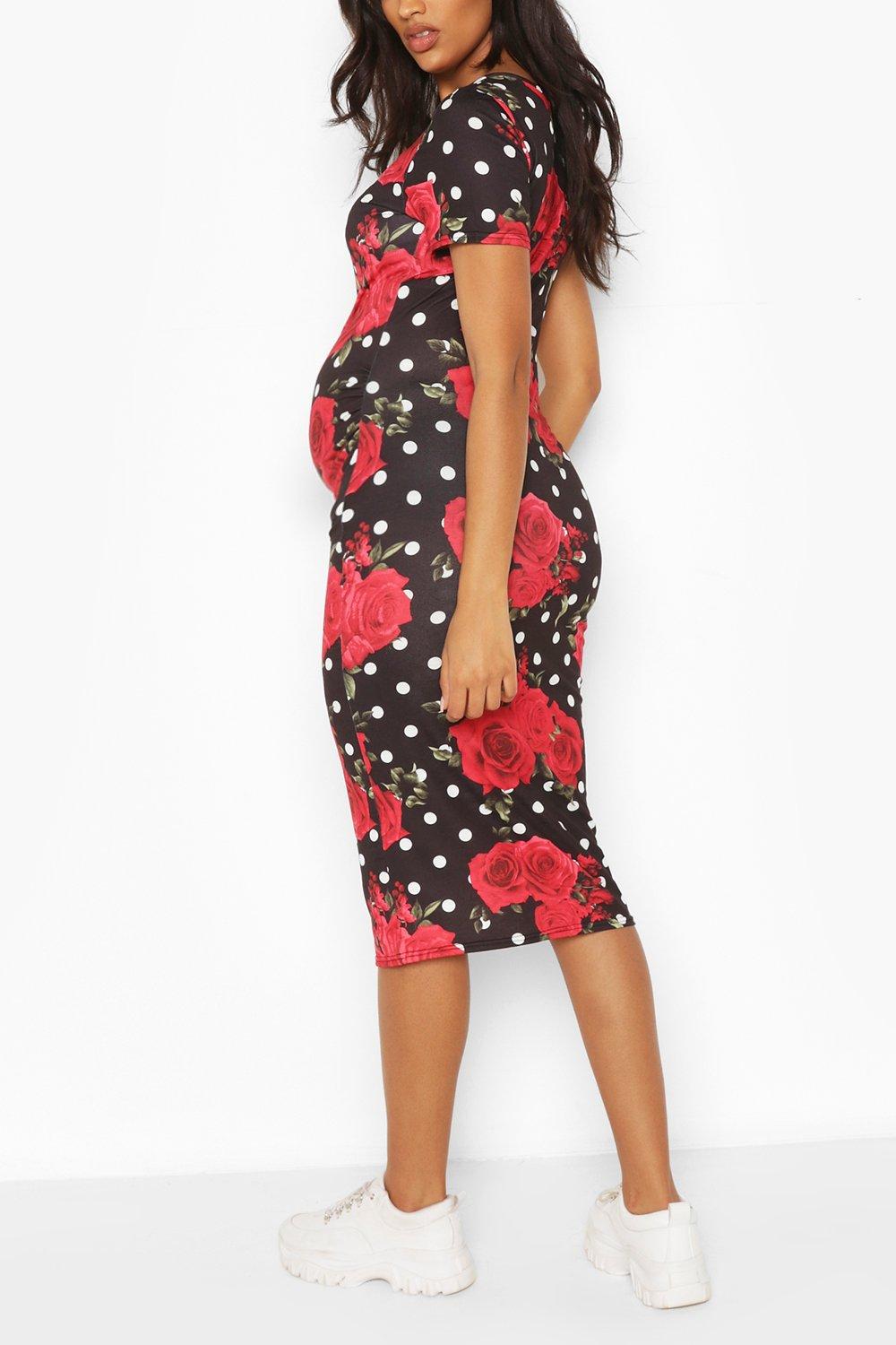 red polka dot bodycon dress