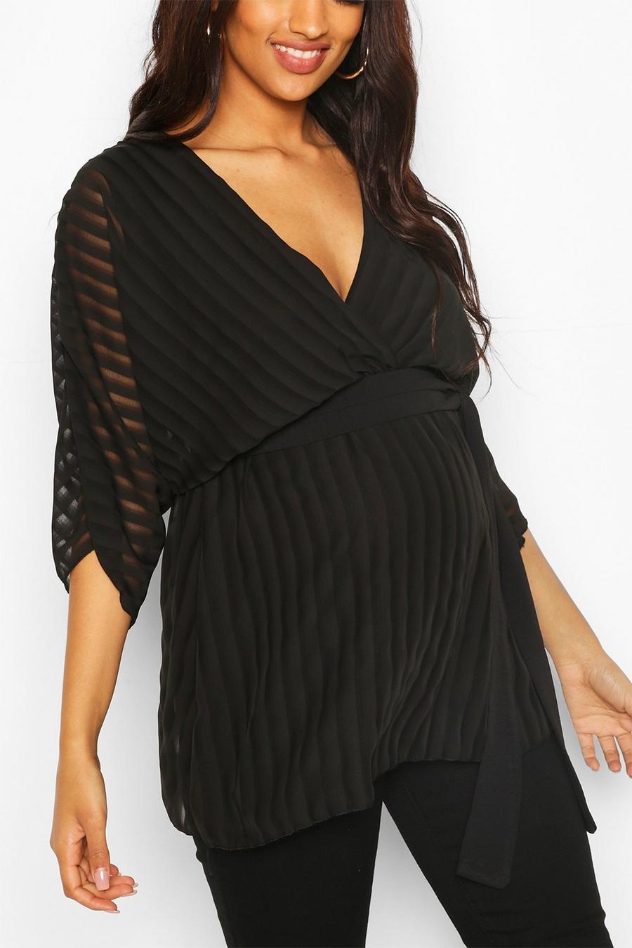 Maternity Stripe Wrap Belted Blouse image number 1