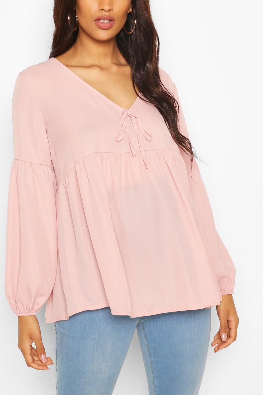 Pale pink Maternity Drape Sleeve Woven Smock Top image number 1