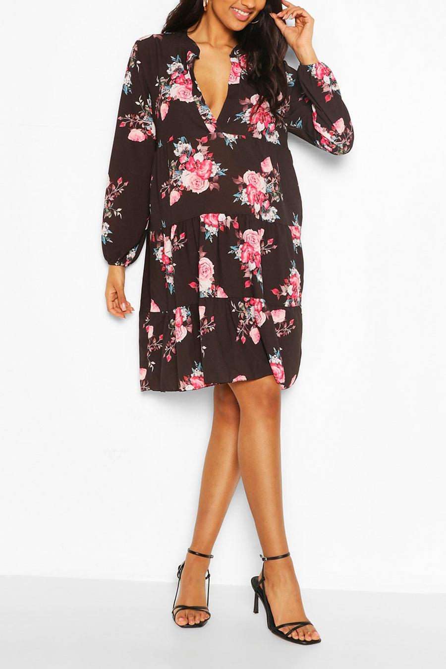 Umstandsmode Smok-Kleid aus Webstoff mit Blumenmuster image number 1