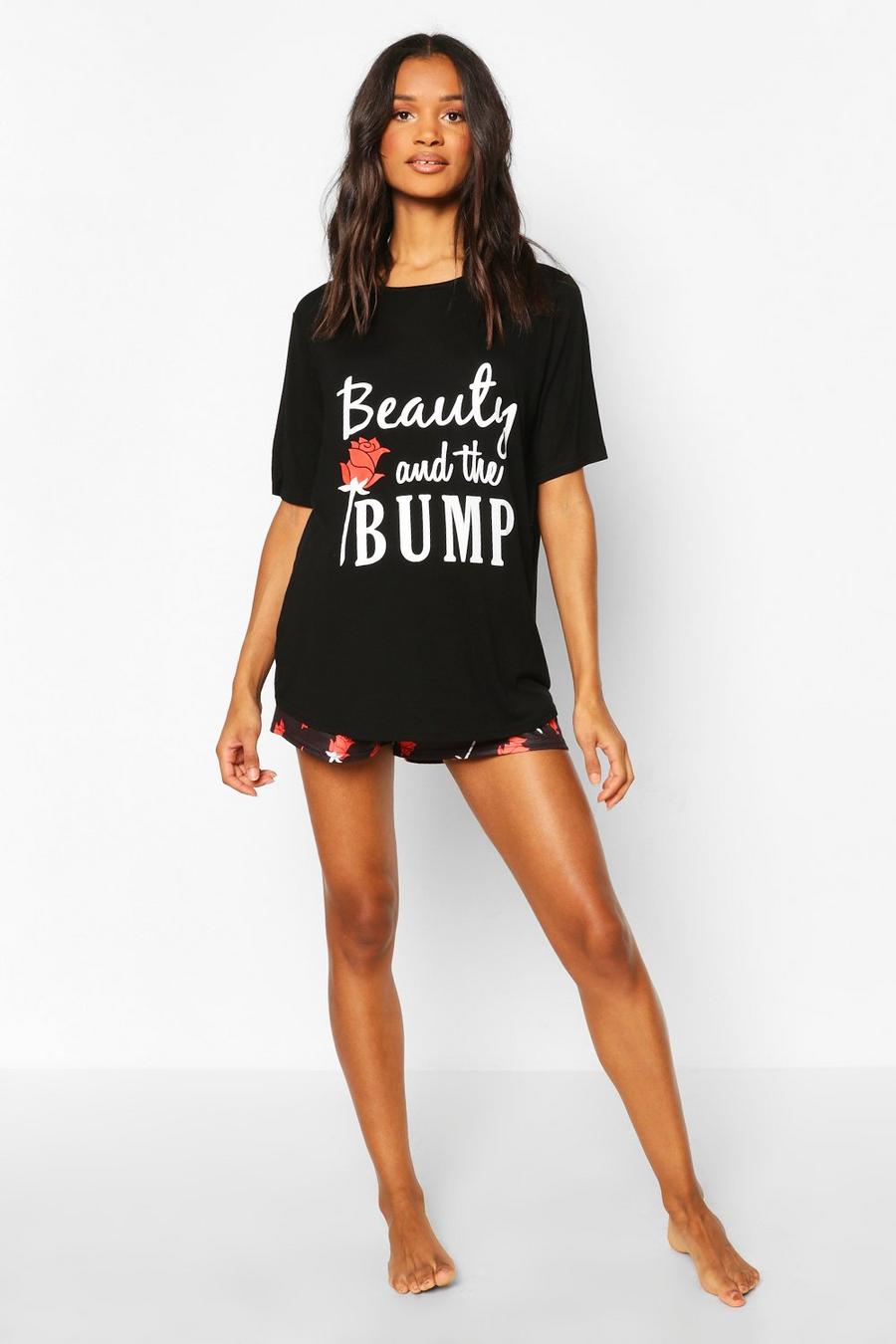 Set pigiama premaman con scritta “Beauty and the Bump”, Nero image number 1