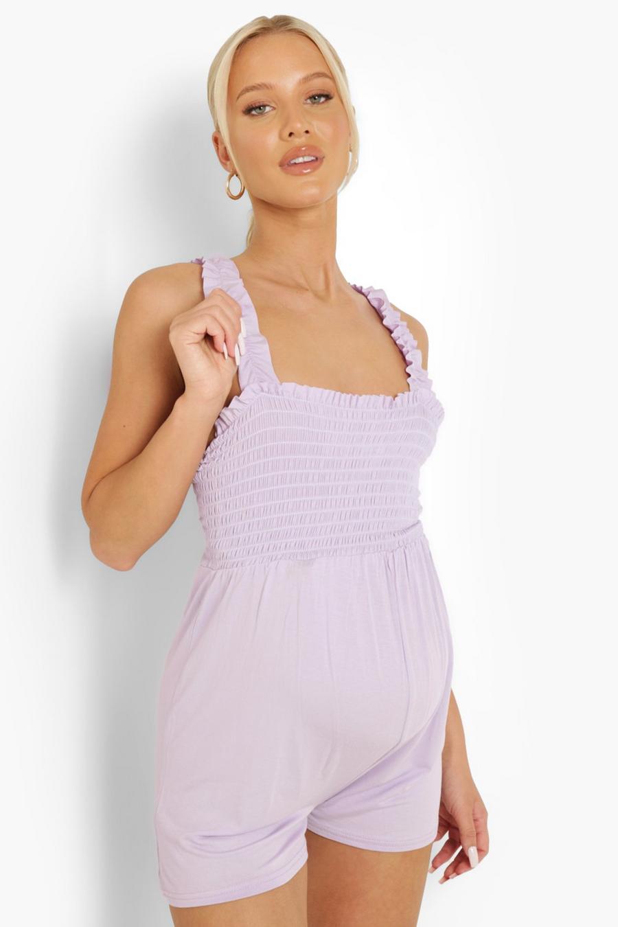 Lilac Maternity Shirred Ruffle Playsuit image number 1