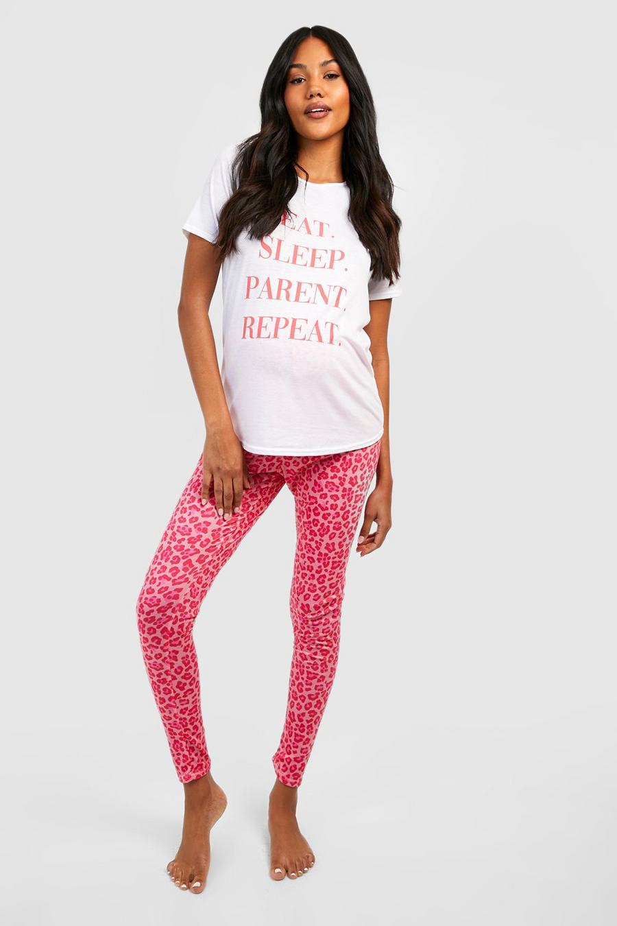 Maternité - Pyjama de grossesse à slogan Eat, Sleep, Repeat, Rose pink