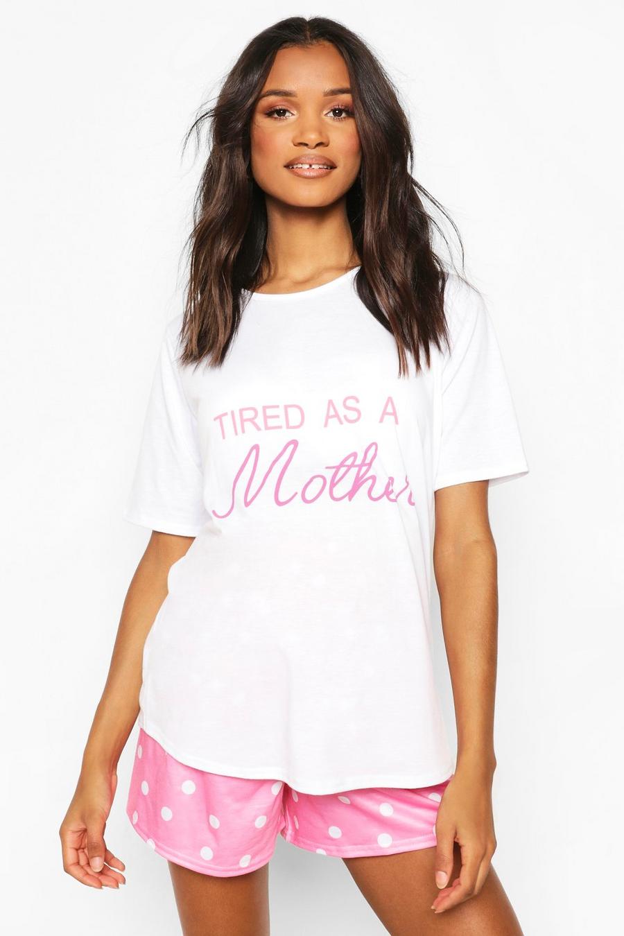 Set pigiama premaman con pantaloncini e scritta “Tired As A Mother” image number 1
