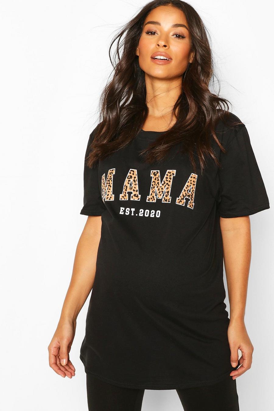 T-shirt premaman leopardata con scritta Mama Est 2020 image number 1