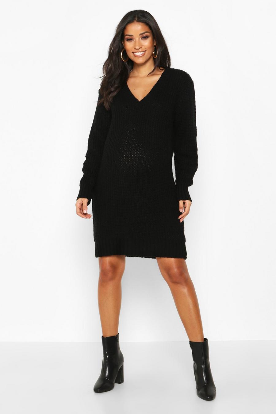 Black Maternity V Neck Jumper Dress image number 1