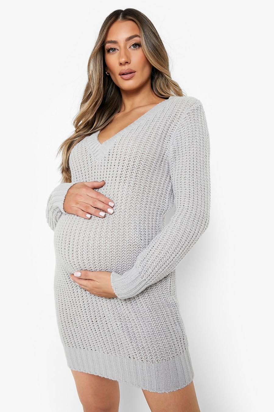 Light grey Maternity V Neck Jumper Dress image number 1
