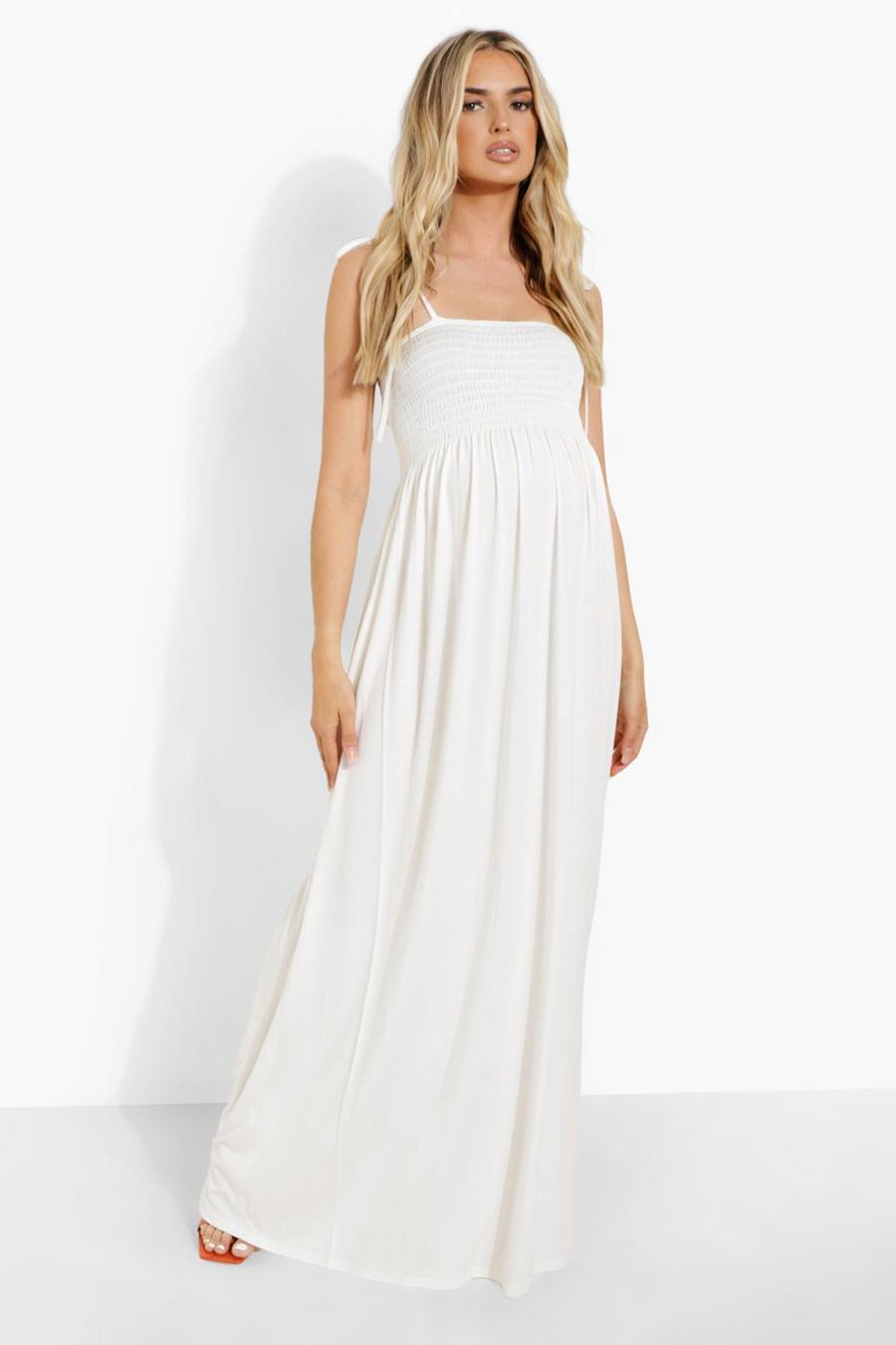 Cream Maternity Sheering Tiered Maxi Dress image number 1