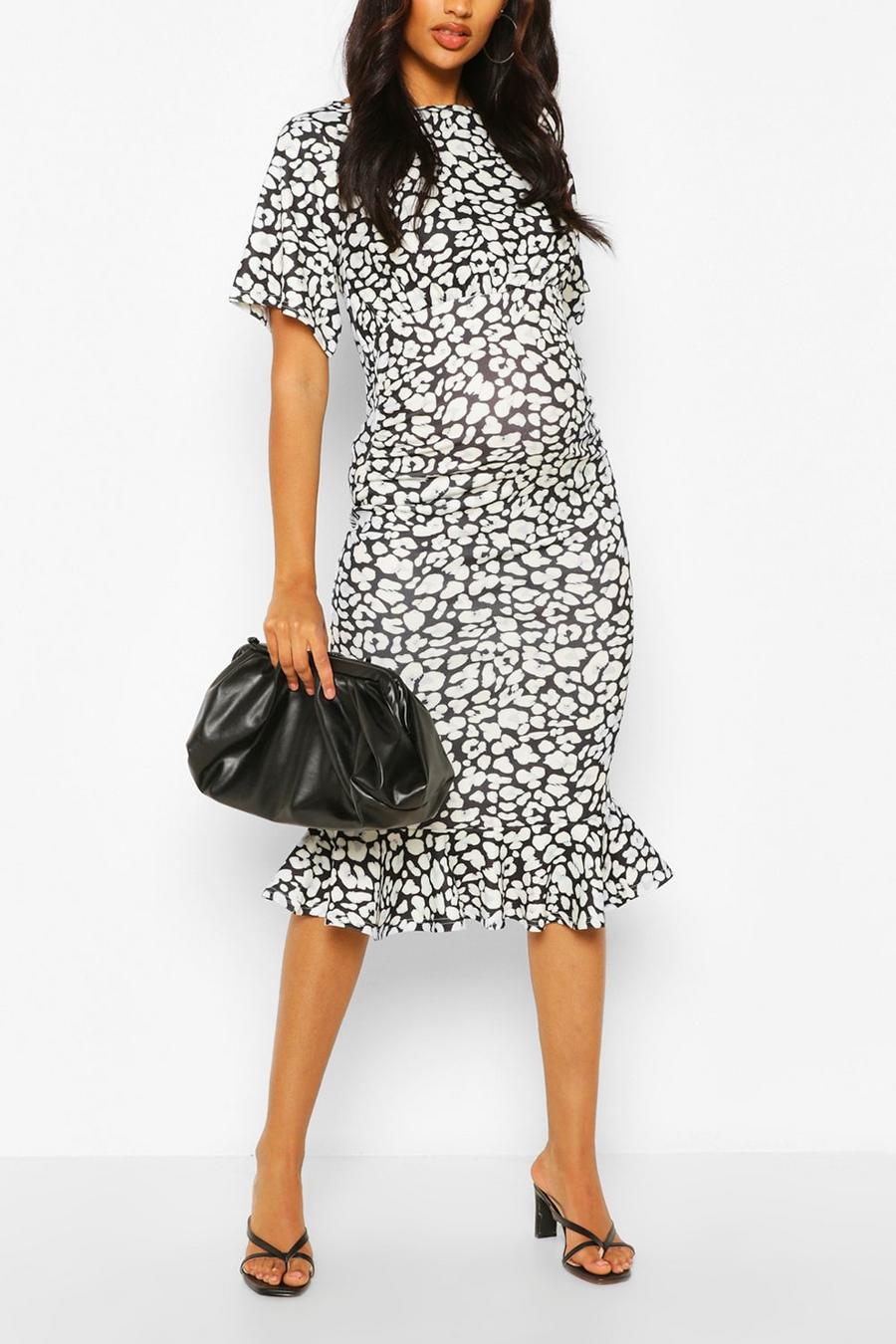 Maternity Leopard Print Ruffle Midi Dress image number 1