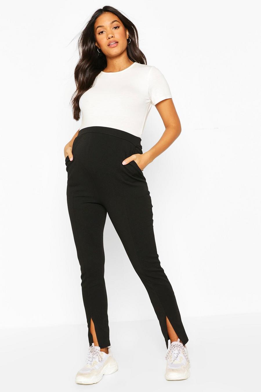 Black Maternity Pocket Split Front Pants