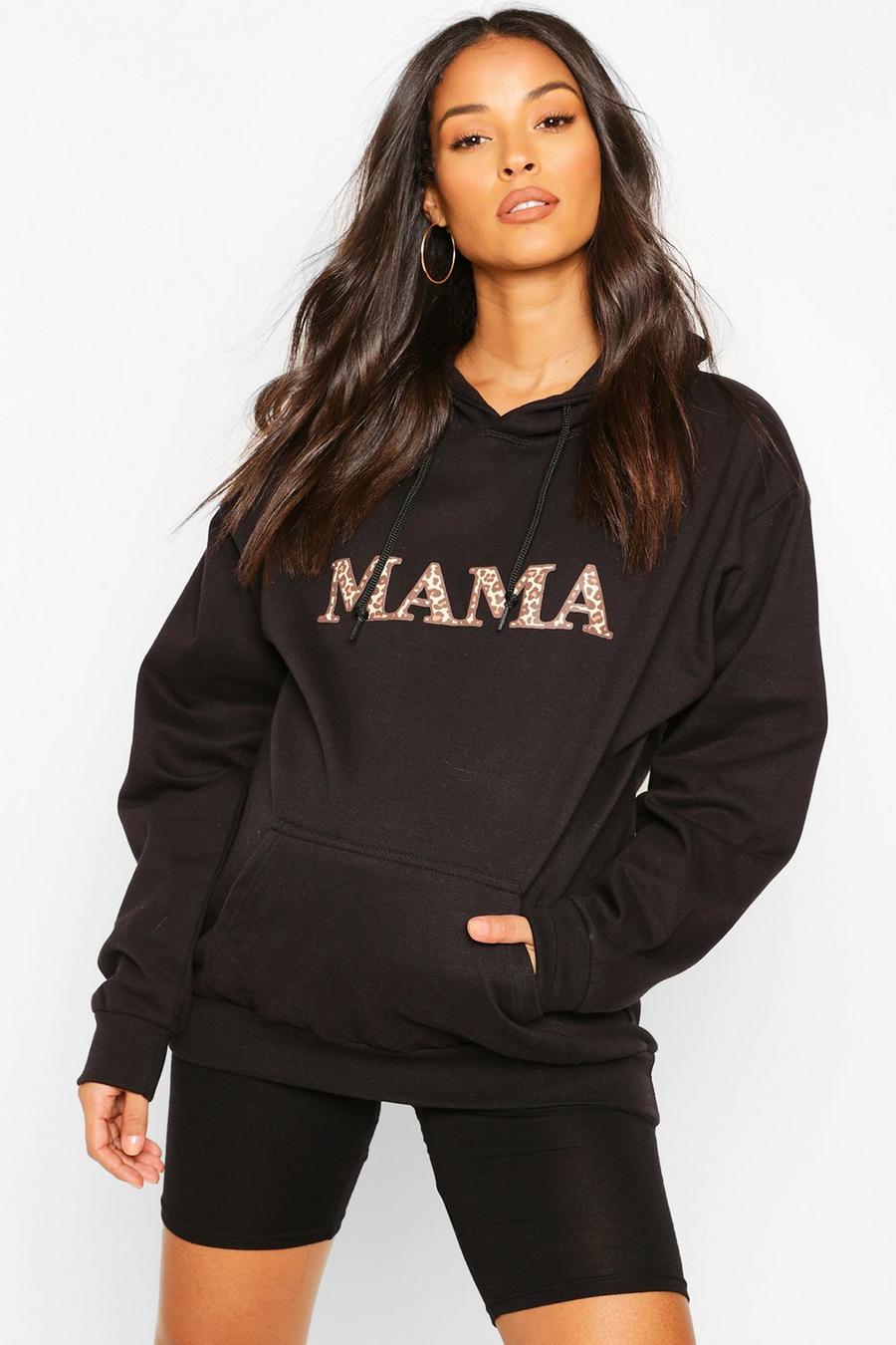 Black Mammakläder - "Mama" Hoodie med leopardmönstrad text image number 1