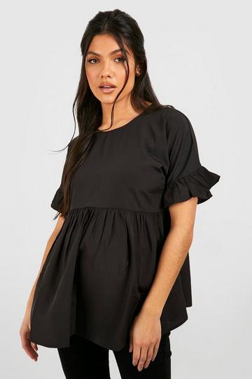 Maternity Cross Back Woven Smock Top black