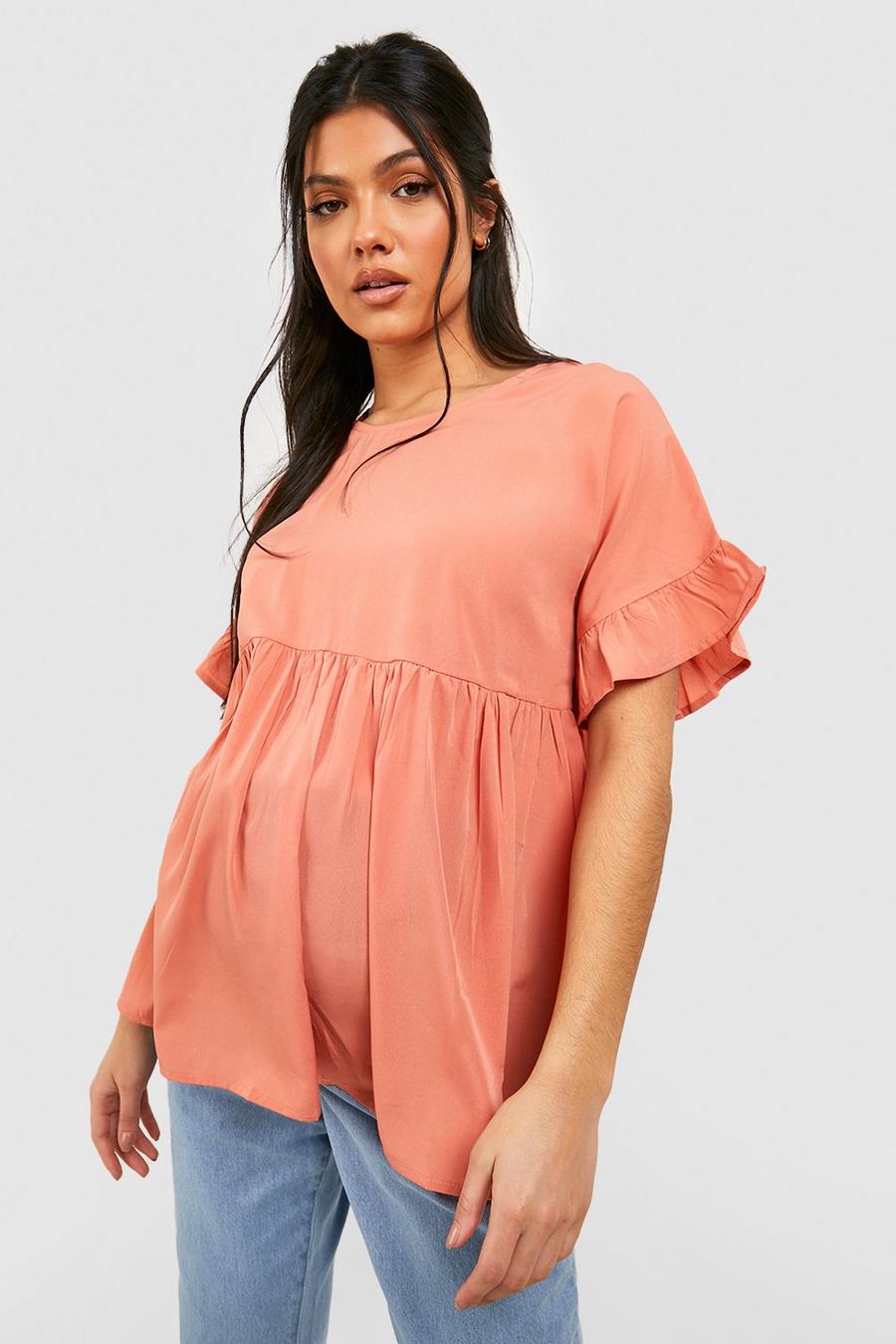 Dusky pink Maternity Cross Back Woven Smock Top image number 1