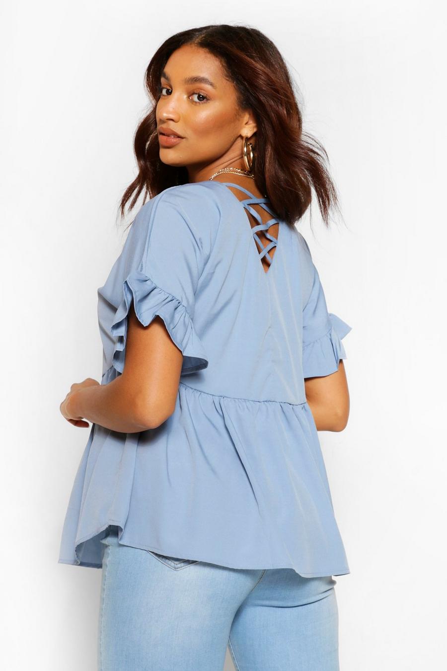 Pale blue Maternity Cross Back Woven Smock Top image number 1