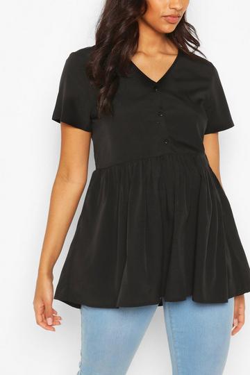 Maternity Button Front Woven Smock Top black