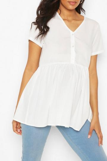Maternity Button Front Woven Smock Top white