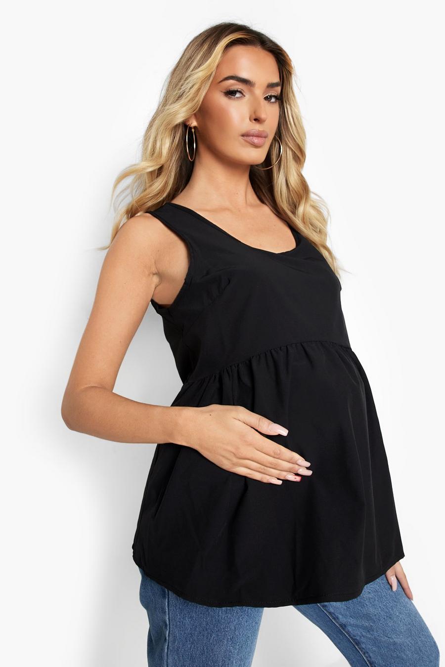 Black Maternity Woven Smock Tank Top image number 1