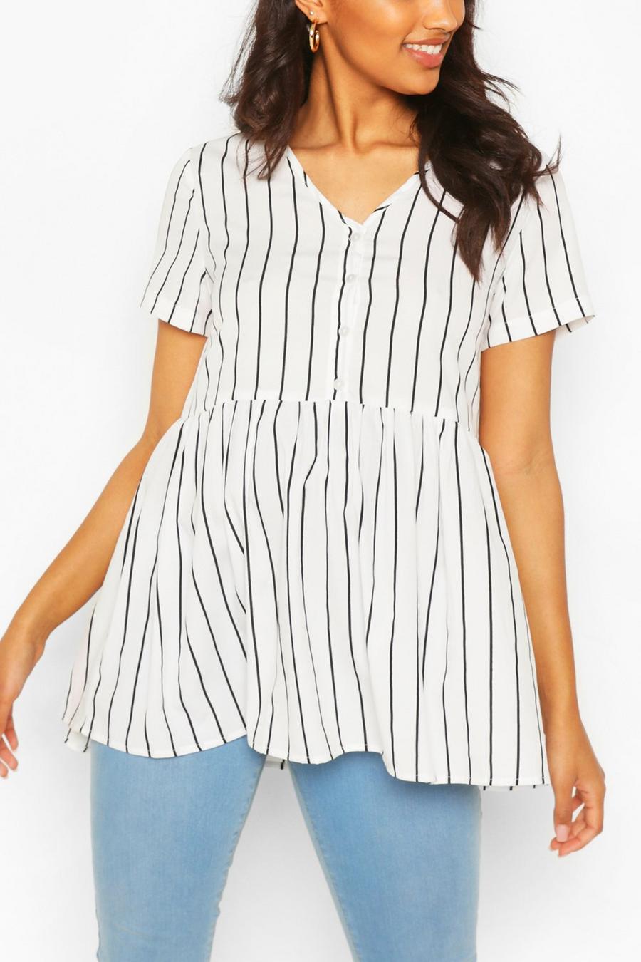 White Maternity Stripe Woven Smock Top image number 1