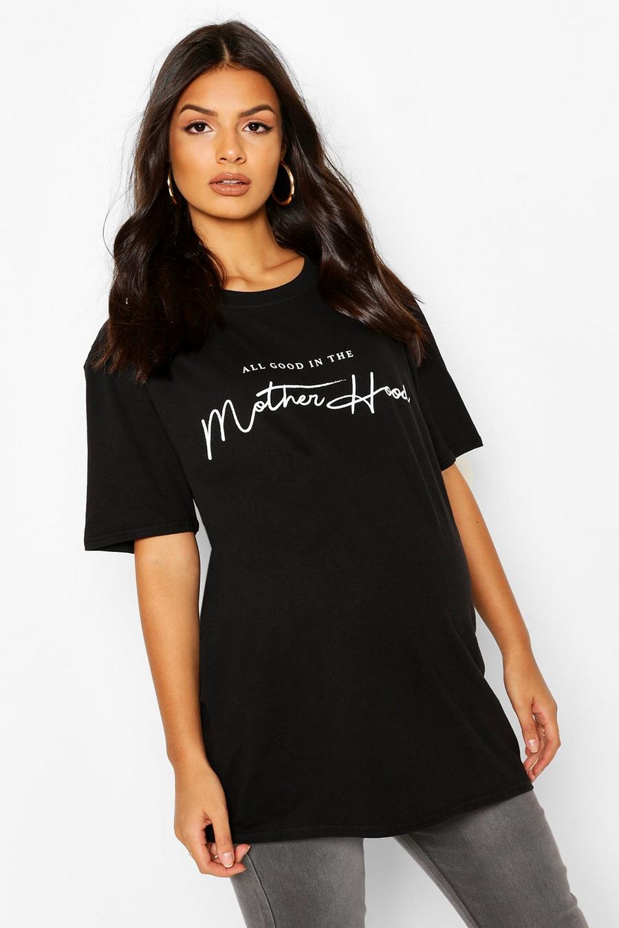 Umstandsmode T-Shirt mit Slogan „Motherhood“, Schwarz image number 1