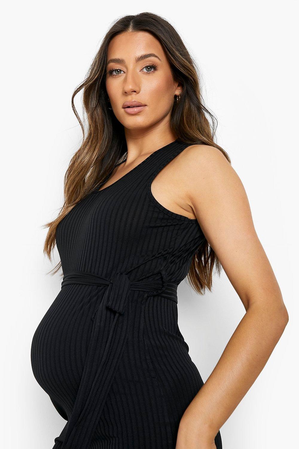 Maternity Ribbed Tie Midi Dress boohoo