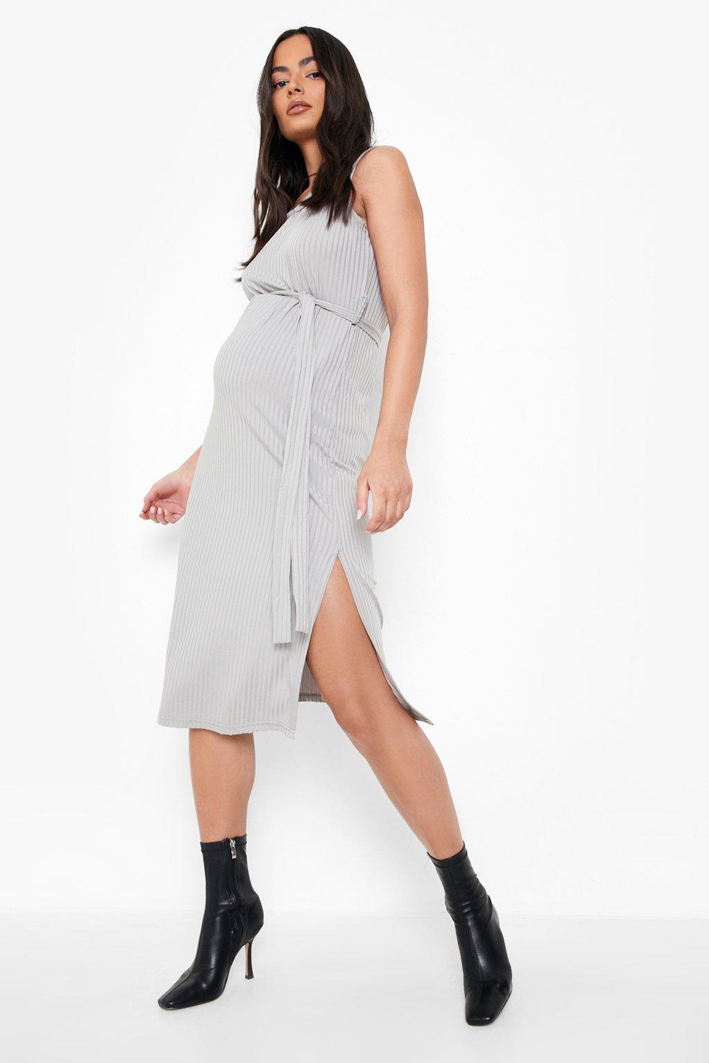 Maternity Ribbed Tie Midi Dress