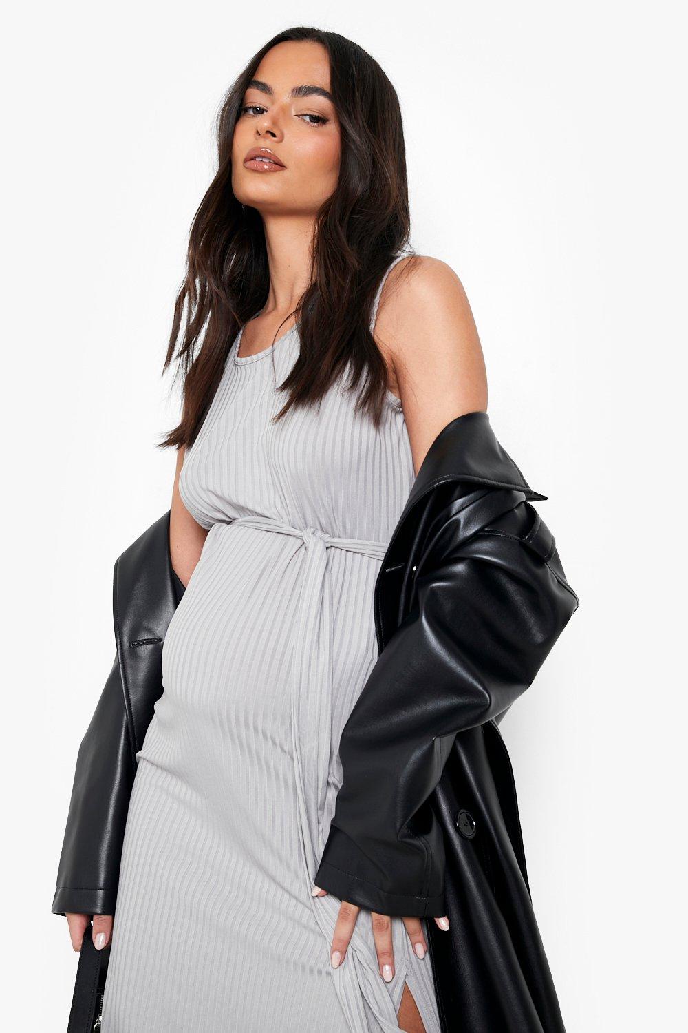 Maternity Ribbed Tie Midi Dress