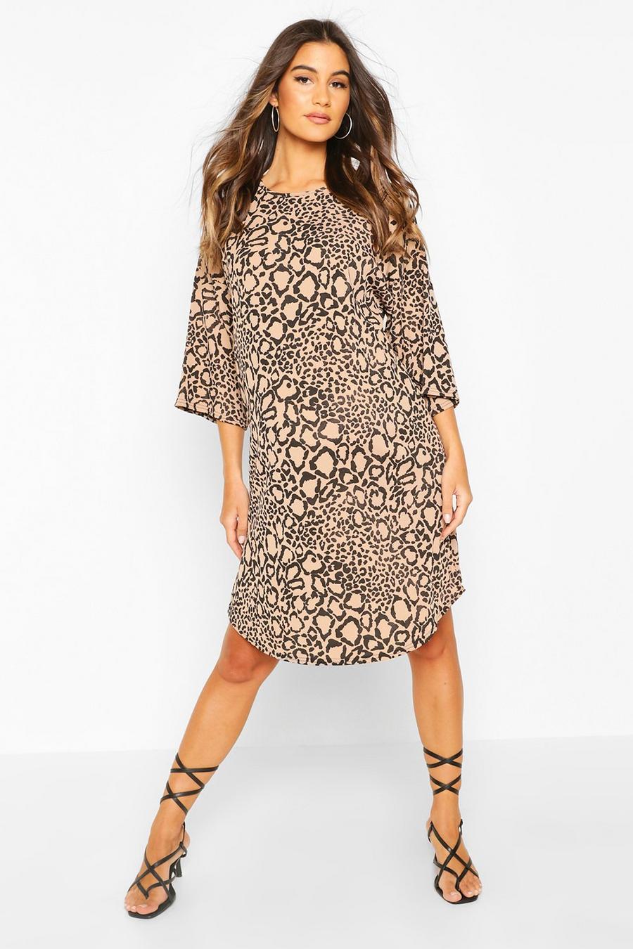 Maternity Leopard Ribbed T-Shirt Dress image number 1
