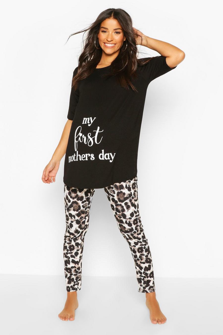 Ensemble de maternité pantalon de pyjama à slogan 1st Mother Day, Noir image number 1