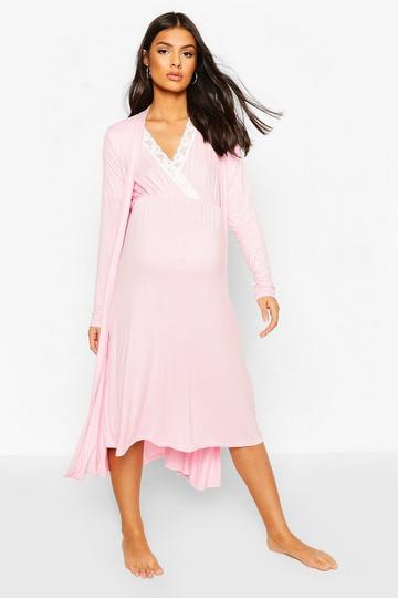 Pink Maternity Nursing Nightgown & Robe Set
