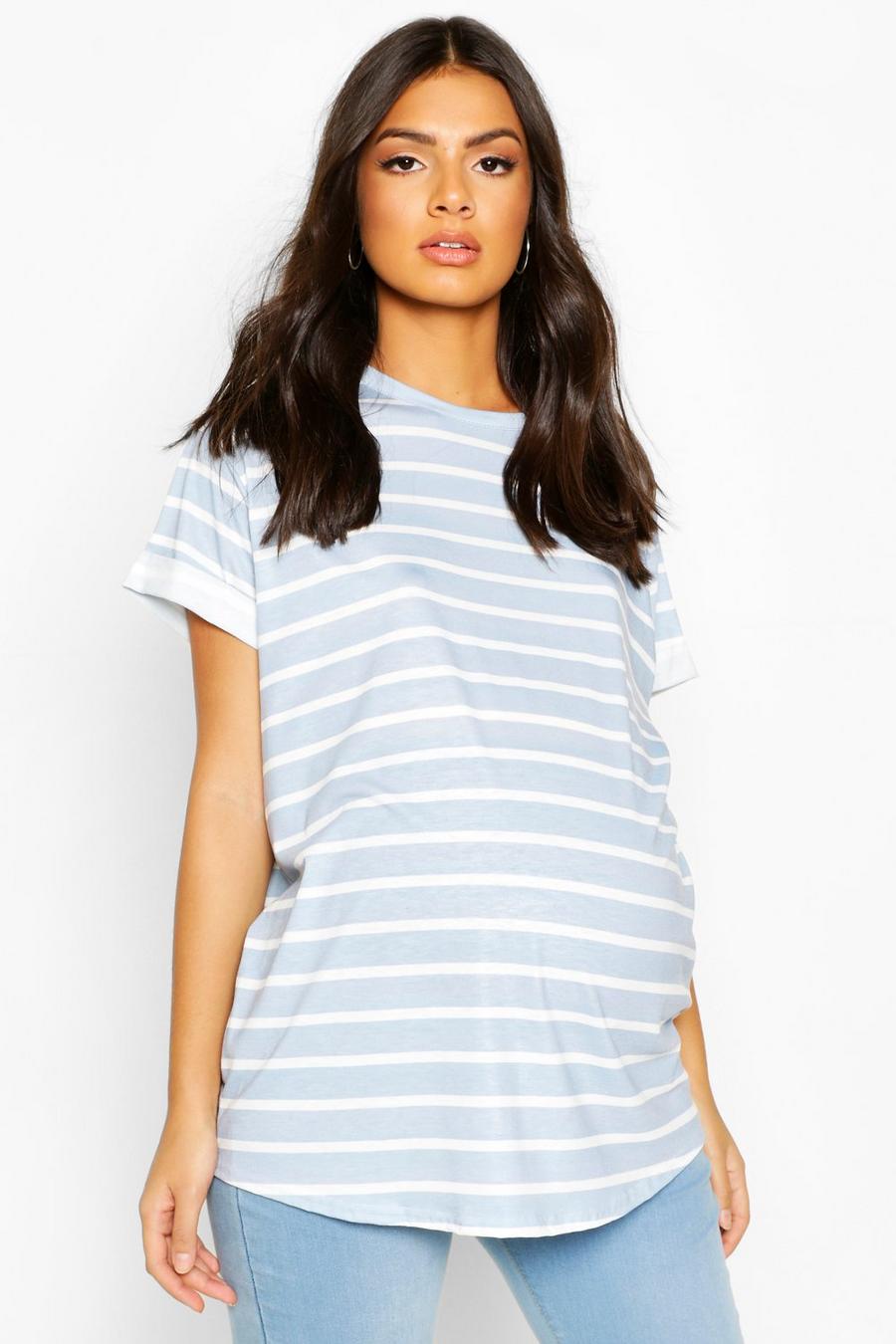 Blue Maternity Short Sleeve Stripe T-Shirt image number 1