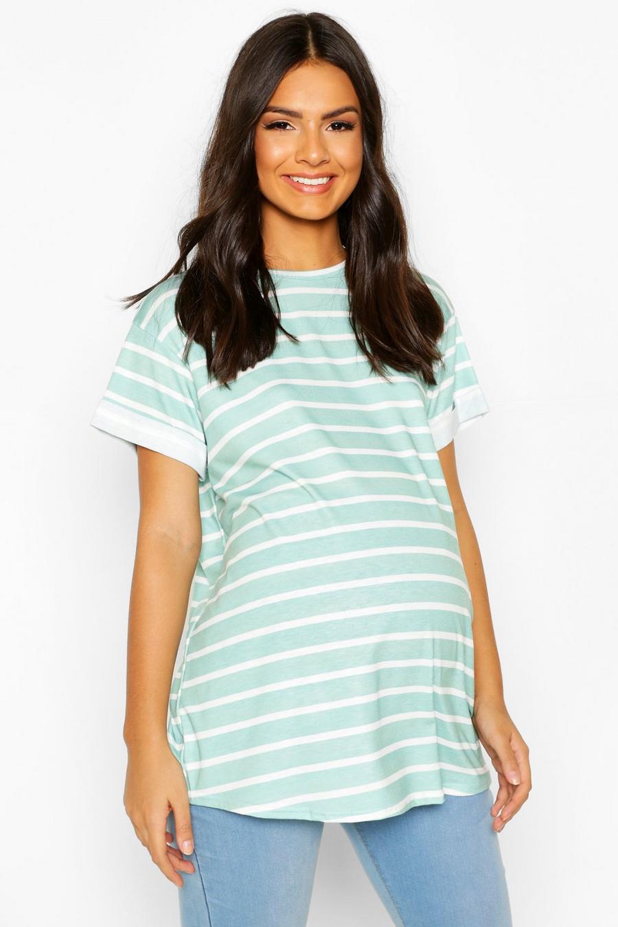 Sage Maternity Short Sleeve Stripe T-Shirt image number 1