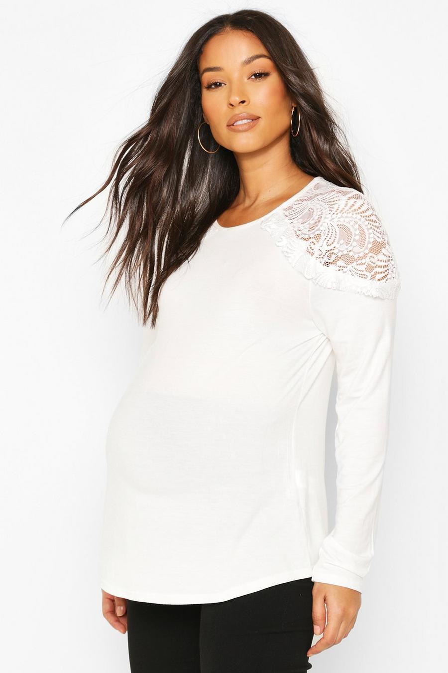 White Maternity Lace Shoulder Detail Top image number 1