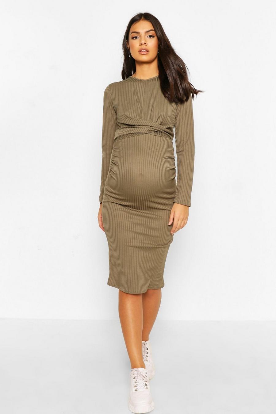 Maternity Ribbed Cross Front Midi Dress image number 1