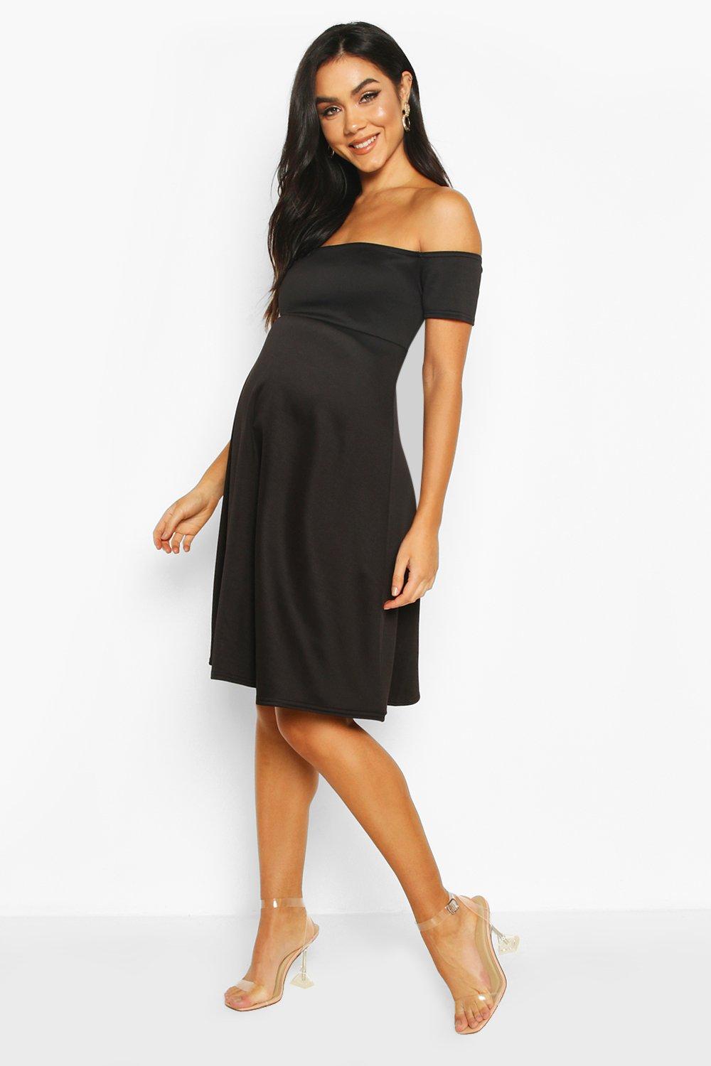 off the shoulder scuba skater dress