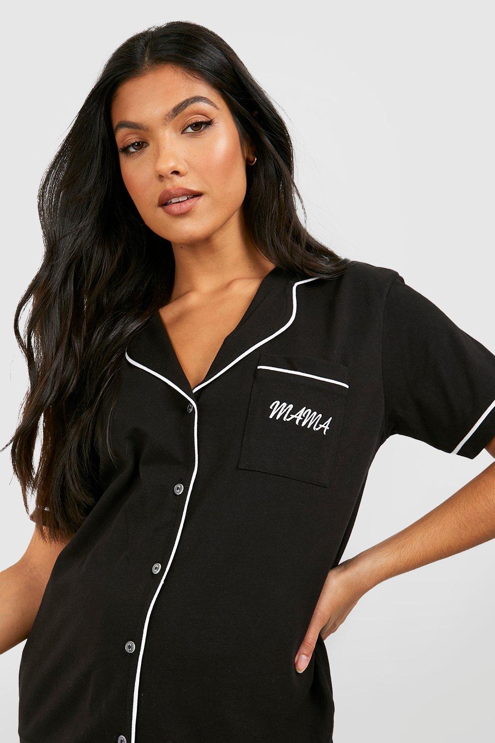 Black Oversized Jersey Piping Detail Short PJ Set