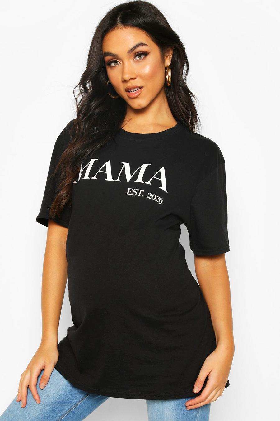 Umstandsmode T-Shirt mit „Mama Est 2020“-Slogan, Schwarz image number 1