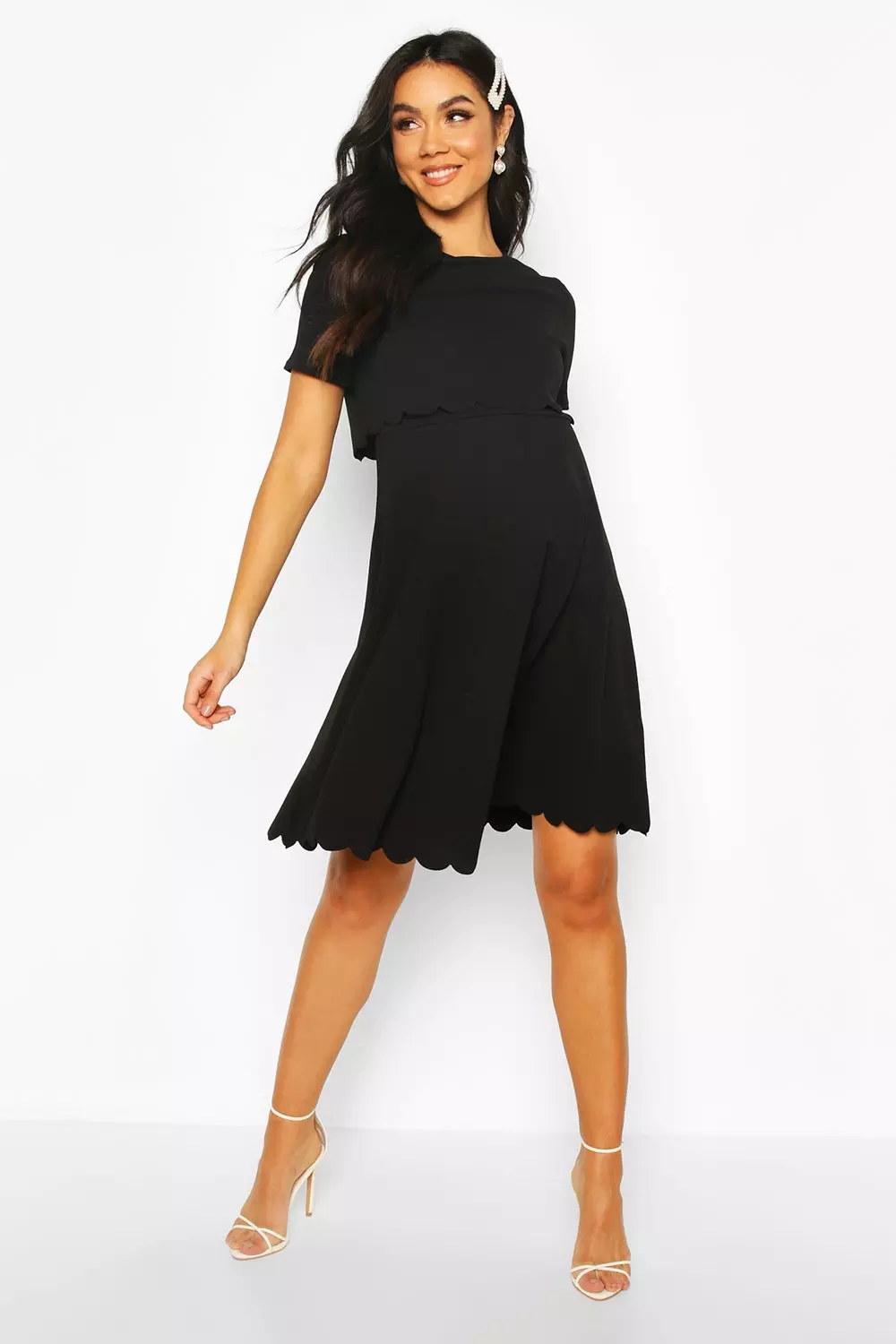 Boohoo black scallop store dress