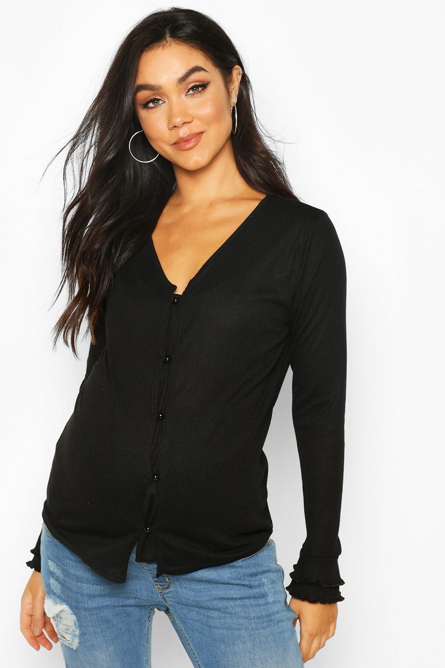 Maternity Rib Button Front Lettuce Hem Top image number 1
