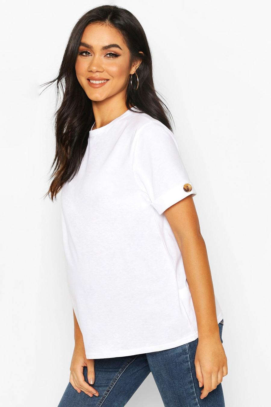 White Mammakläder - T-shirt i bomull med uppvikt ärm och knappar image number 1