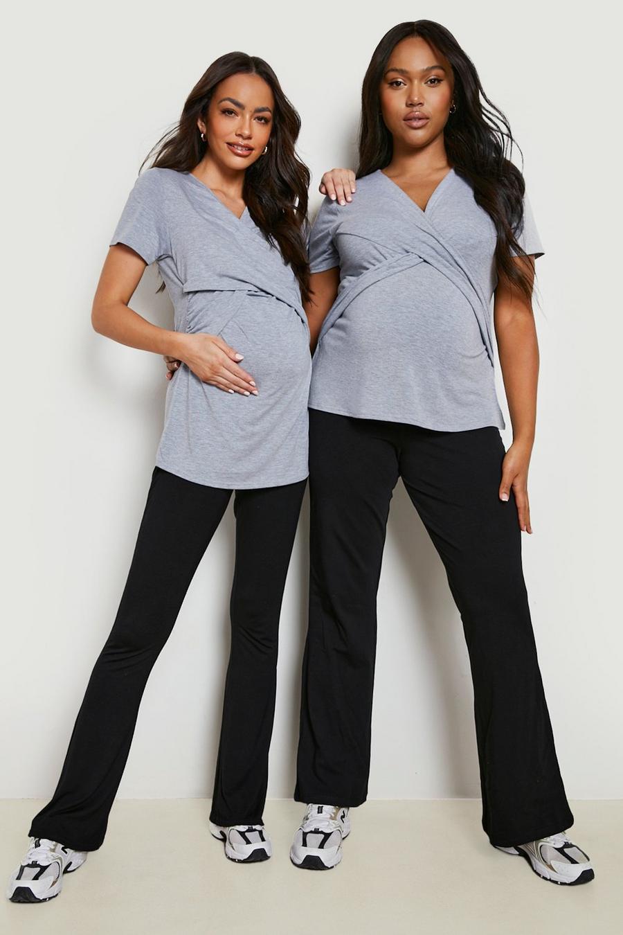 Maternité - T-shirt d'allaitement style cache-cœur, Gris clair