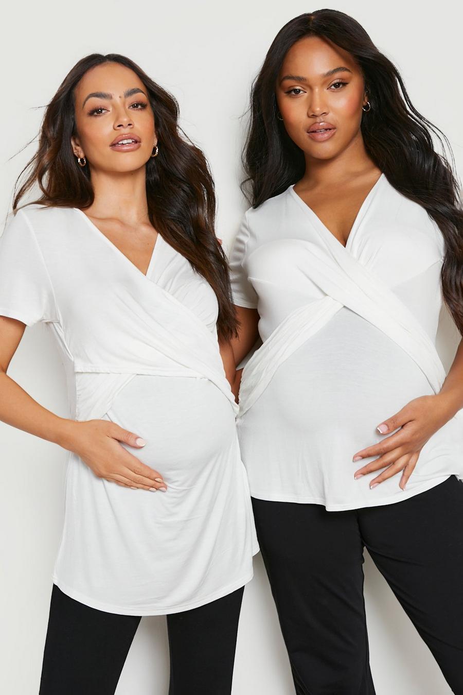 Maternité - T-shirt d'allaitement style cache-cœur, Blanc