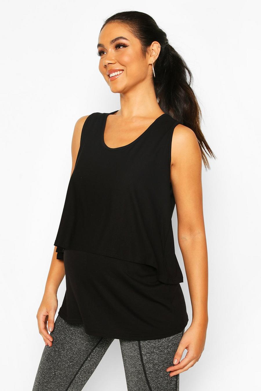 Black Maternity Double Layer Gym Top image number 1